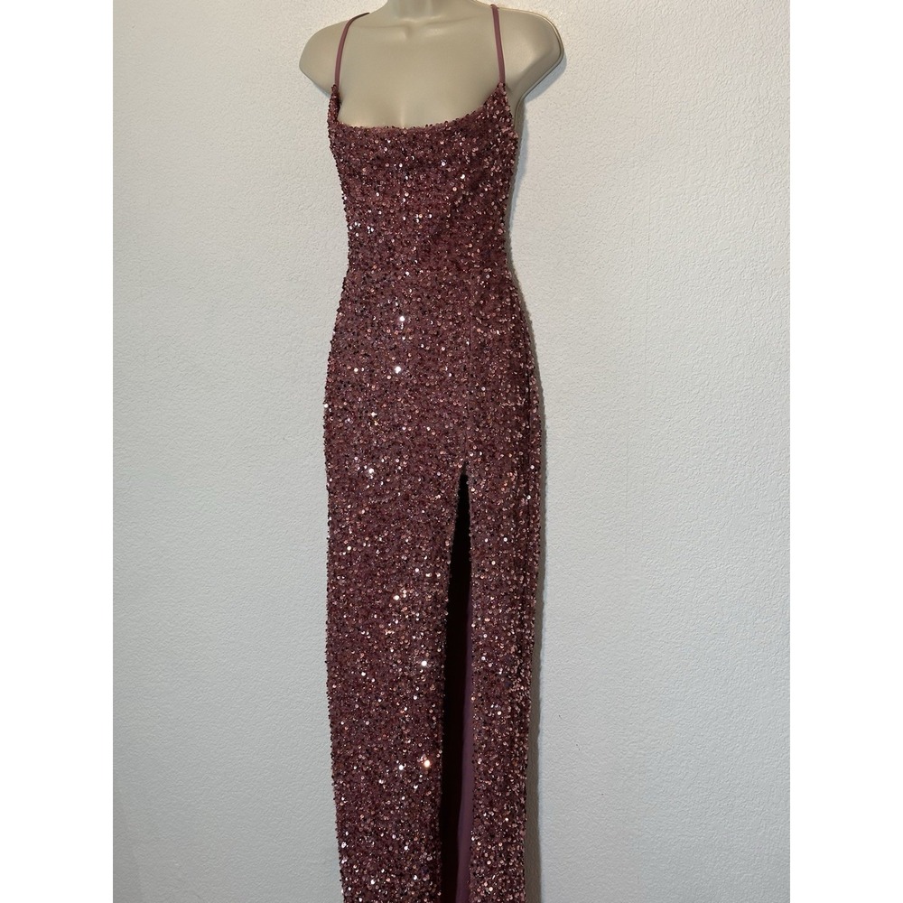 Fashion Nova Soul Sequin Maxi Dress Pink Mauve Lace Up Back DR2293 Womens Small